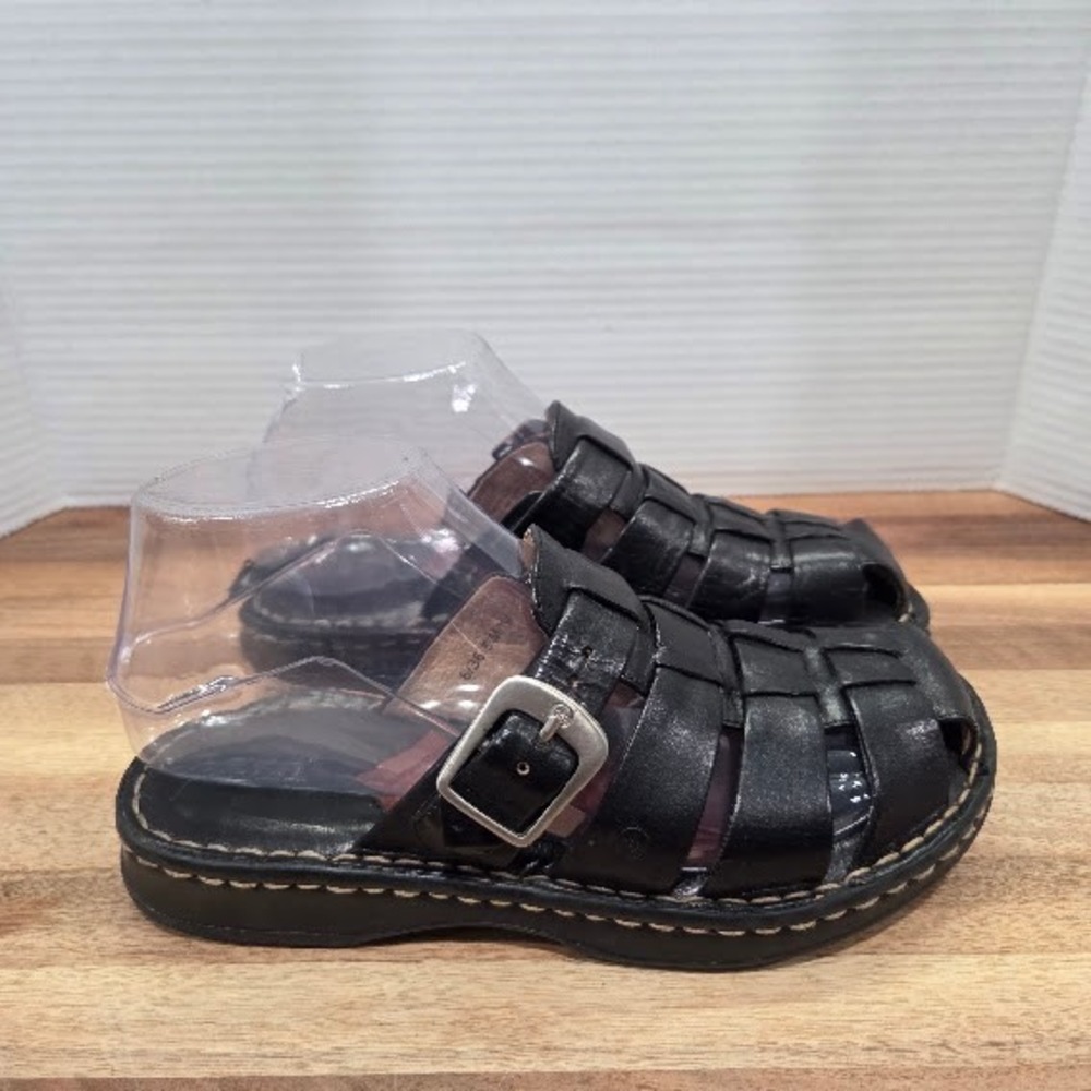 Born‎ Fisherman Sandals Women's Size 6 Black Leather Woven Buckle Slide MJG5 - Picture 5 of 12